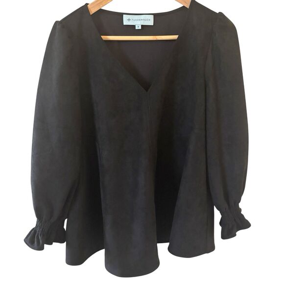 Tuckernuck Women Easton Blouse Top Size Med Suede Peasant Preppy Boho Black City - Picture 1 of 11